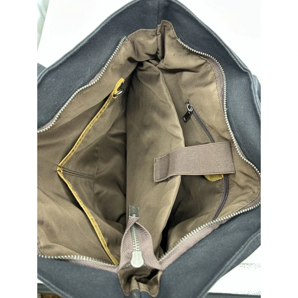 VASCHY Vintage Waxed Canvas Tote Bag Leather Bottom 15.5